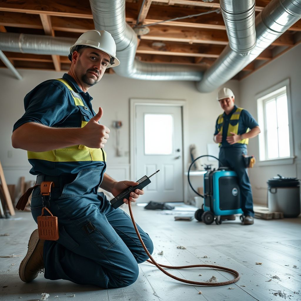 A certified mold remediation technician explaining the process to a homeowner in a clean, restored room in Cottonwood Shores.